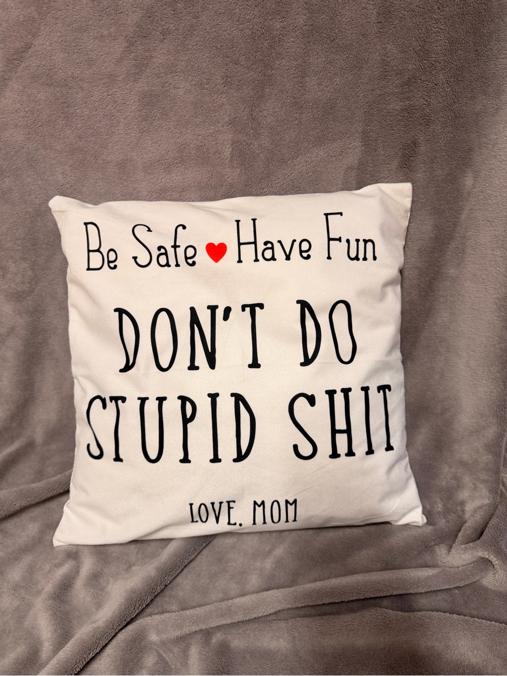 Be Safe Have Fun /Call Your Mom White Decorative Throw Pillow College Dorm Teen